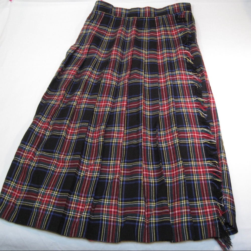 Vintage CLAUDE skirt Plaid wrap skirt with fringe